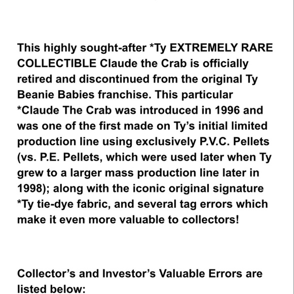 Claude the crab beanie baby - Picture 10 of 13